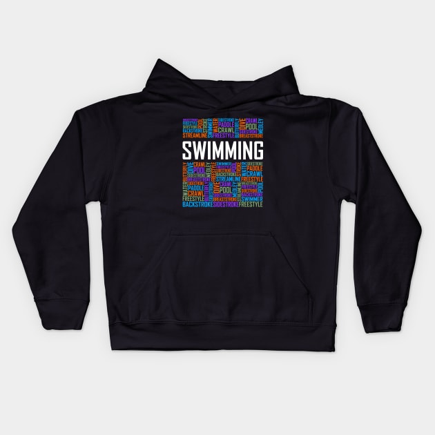 Swimming Words Kids Hoodie by LetsBeginDesigns